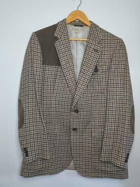 Daks Men's Houndstooth Sport Coat Brown & Cream Medium